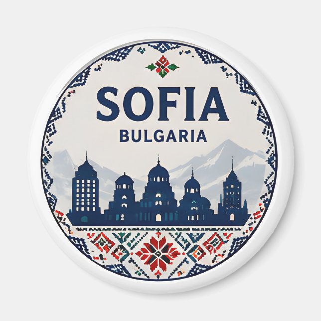 🧲 Sofia Bulgarien Folkmönster Resa Souvenir ❤️ Magnet (Framsidan)