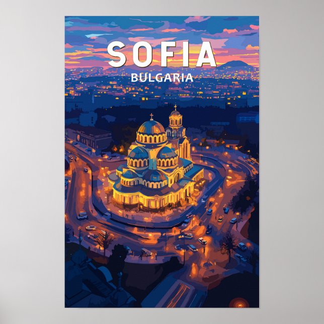 Sofia Bulgarien Illustration Resa Konst Vintage Poster (Framsidan)