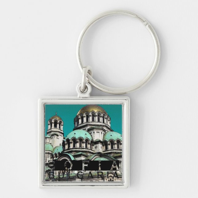 Sofia Bulgarien Souvenir Fyrkantig Silverfärgad Nyckelring (Framsidan)