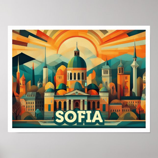 Sofia Bulgarien Travel konstnärligt färgad Poster (Framsidan)