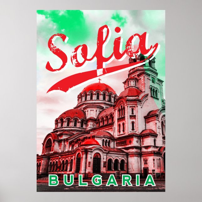 Sofia, Bulgarien, vintage affisch (Framsidan)