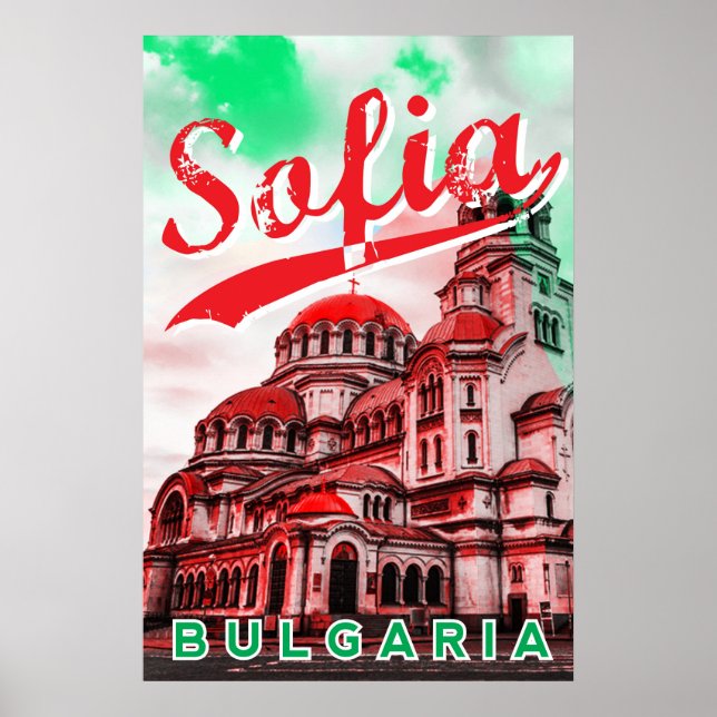 Sofia, Bulgarien, vintage affisch (Framsidan)