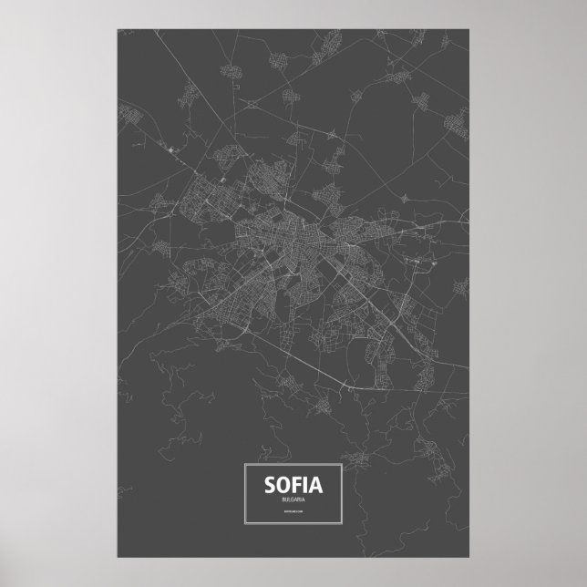 Sofia, Bulgarien (vit på svart) Poster (Framsidan)