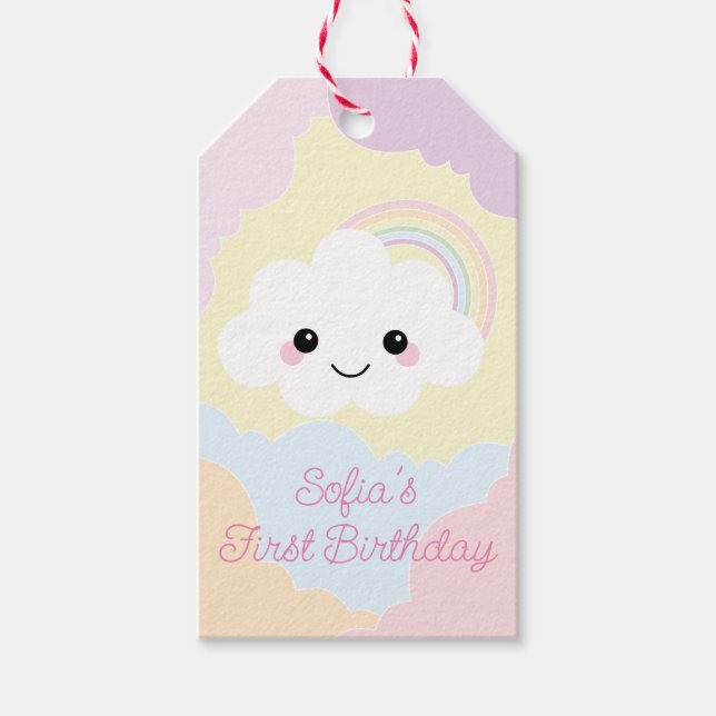 Sofia Cloud Birthday Tack Favor Presentetikett (Framsidan)