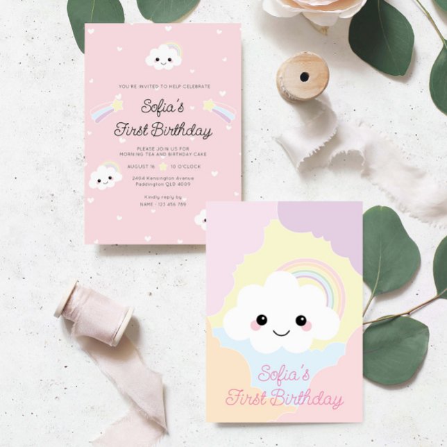 Sofia Cloud First Birthday-inbjudan Inbjudningar (Sofia Cloud First Birthday Invitation )