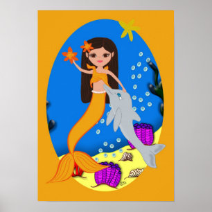 Sofia Orange Sjöjungfru och Dolphin Poster
