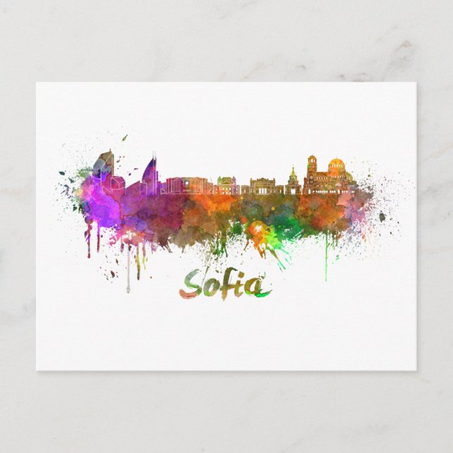 Sofia skyline in watercolor vykort (Framsida)