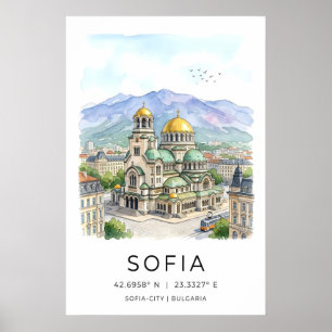 Sofia Stad Tryck Lugnt Vattenfärgvy - Gul