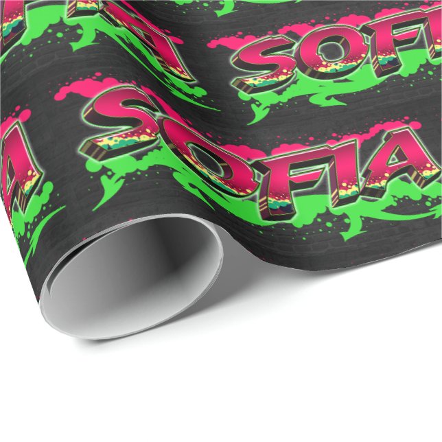 Sofia Vorname Name Graffiti red green Presentpapper (Rullad Hörn)
