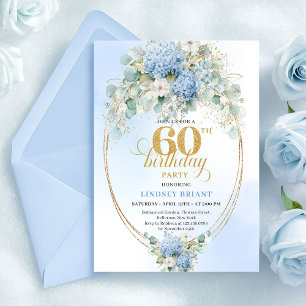 Sofistikerad akvarell Blå blommor 60-årsdag Inbjudningar