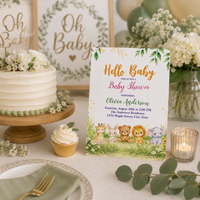 Sofistikerad akvarell Hello Baby Graviditet Inbjudningar (Skapare uppladdad)