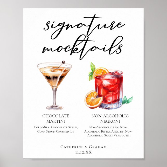 Sofistikerad alkoholfri meny för bröllopsmocktails poster (Framsidan)