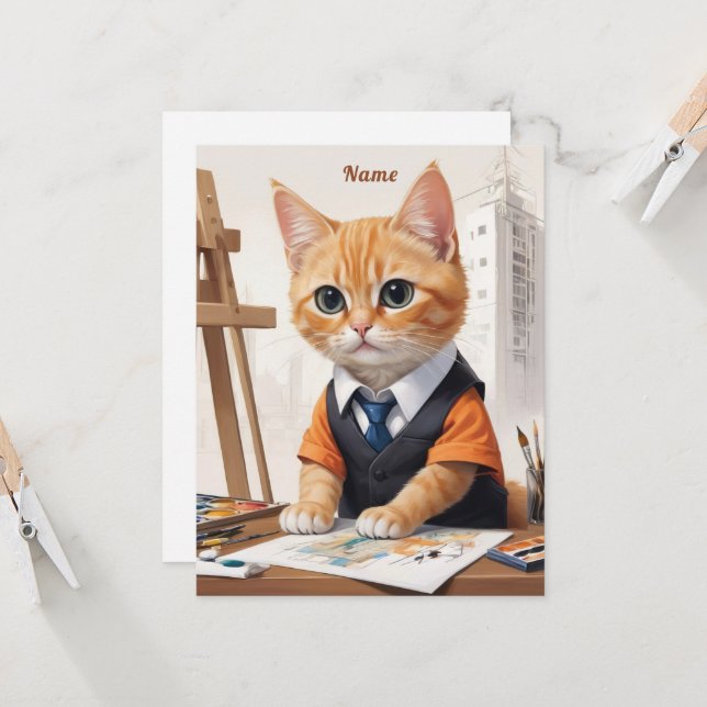 Sofistikerad arkitekt Cat Ginger Kitten Art (Fram/Back In Situ)