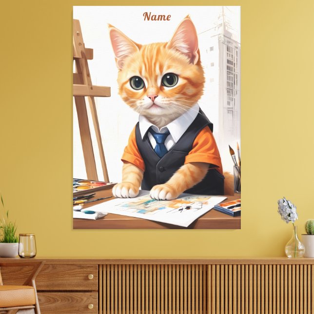 Sofistikerad arkitekt Cat Ginger Kitten Art Canvastryck (Insitu (Vardagsrum))