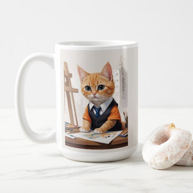 Sofistikerad arkitekt Cat Ginger Kitten Art Kaffemugg (Med munk)
