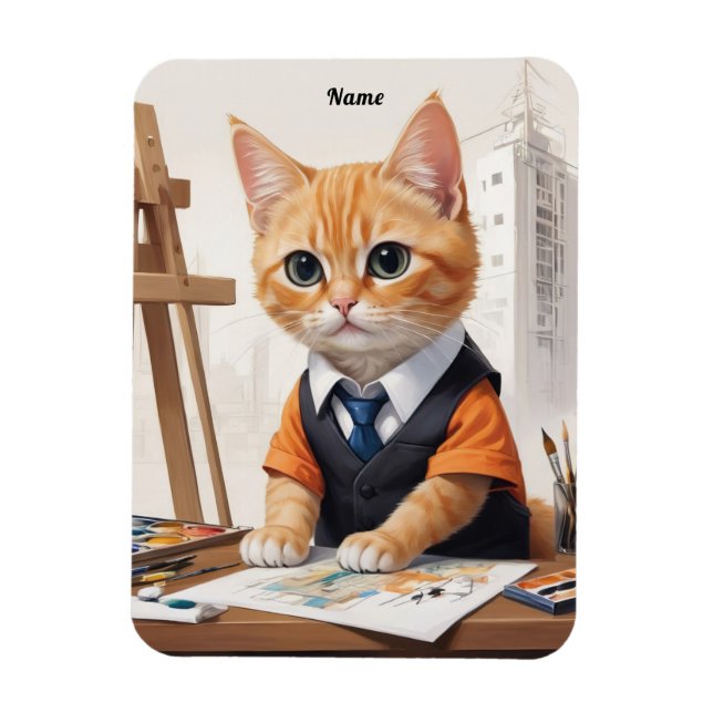 Sofistikerad arkitekt Cat Ginger Kitten Art Magnet (Vertikal)