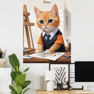 Sofistikerad arkitekt Cat Ginger Kitten Art Poster