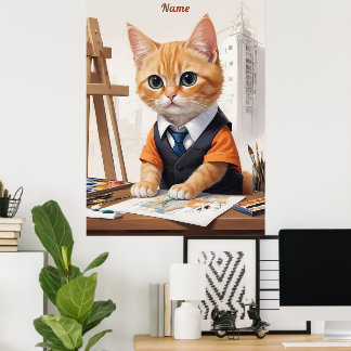 Sofistikerad arkitekt Cat Ginger Kitten Art Poster
