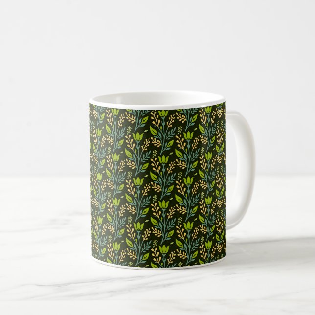 Sofistikerad blå och beige blomster Mönsterdesign  Kaffemugg (Framsida höger)