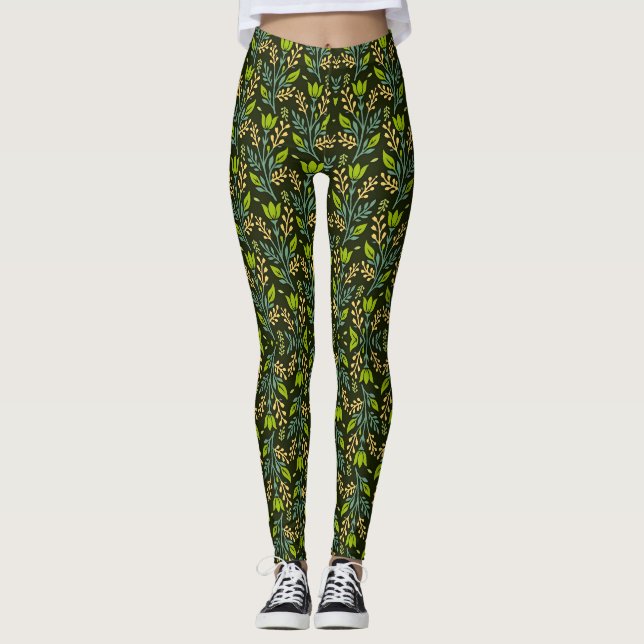 Sofistikerad blå och beige blomster Mönsterdesign  Leggings (Framsida)