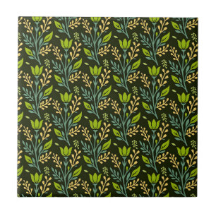 Sofistikerad blå och beige blomsterdesign  kakelplatta