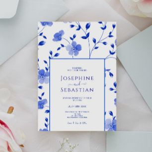 Sofistikerad blå periwinkle Modern Bröllop Inbjudningar