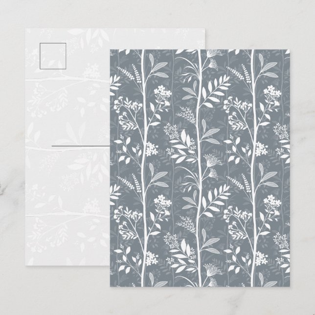 Sofistikerad blå sten vildblomma silhuett konst vykort (Fram/baksida)