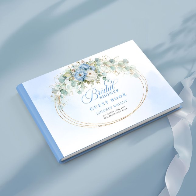 Sofistikerad Blommig Eukalyptus Bröllopsdusch Gästböcker (Sophisticated Blue Floral Eucalyptus Bridal Shower Book)