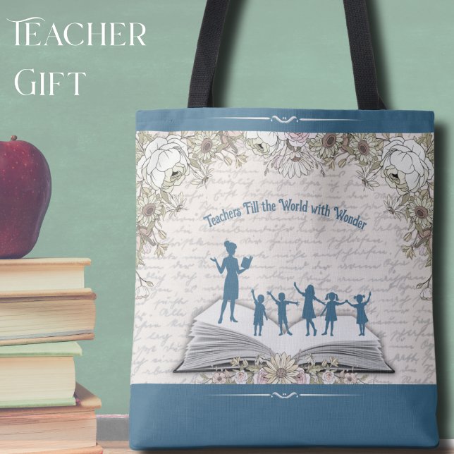 Sofistikerad Blommig Skript Lärarskönhet Tygkasse (Give a gift that recognizes the wonder they create every single day!)
