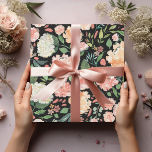 Sofistikerad Blommigt med persikofärg, svart Presentpapper