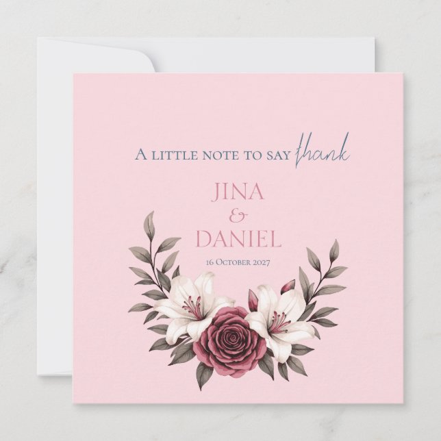 Sofistikerad Blommigt Micro-Bröllop Suite (Rosa) Tack Kort (Framsida)