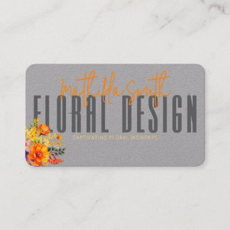 Sofistikerad blomsterdesign Grå orange blommor Visitkort