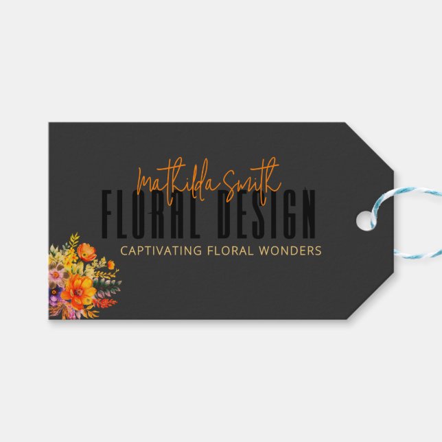 Sofistikerad blomsterdesign Svarta orange blommor Presentetikett (Framsidan (Horisontell))