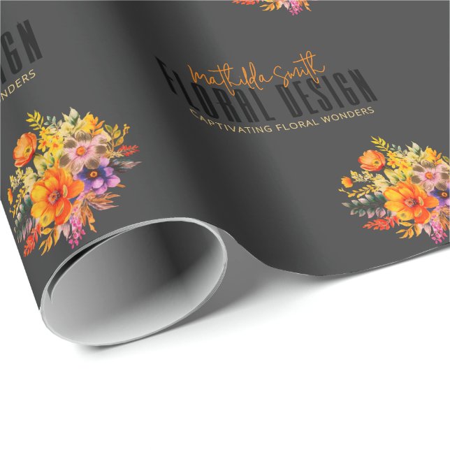 Sofistikerad blomsterdesign Svarta orange blommor  Presentpapper (Rullad Hörn)