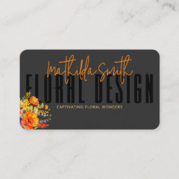 Sofistikerad blomsterdesign Svarta orange blommor Visitkort