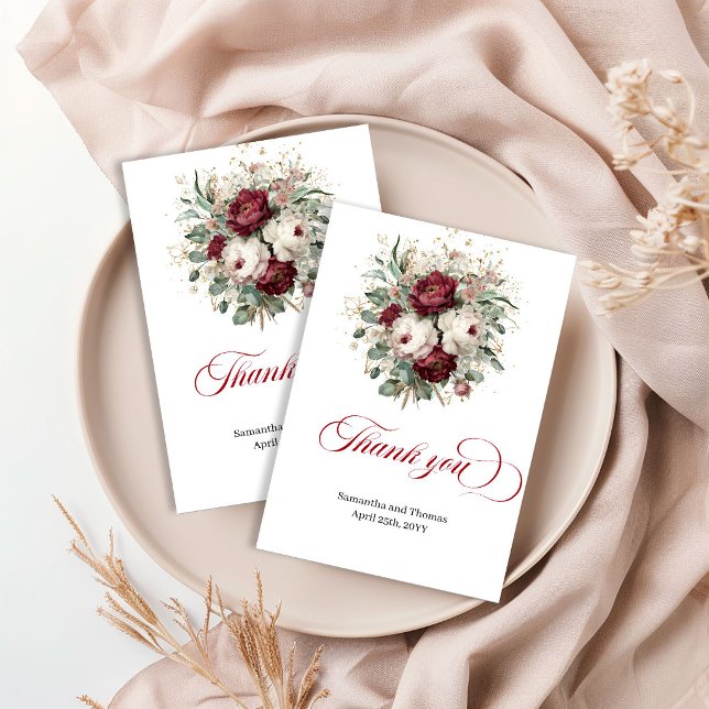 Sofistikerad Bohemsk Burgundisk Guld Tack Kort (Sophisticated Bohemian Burgundy Gold Thank You Card)