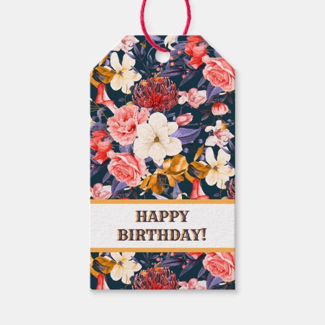 Sofistikerad Boho Blommig Fest Presentetikett (Framsidan)