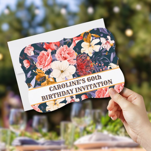 Sofistikerad Boho-Blommigt 60:e födelsedagsinbjuda Inbjudningar (Skapare uppladdad)
