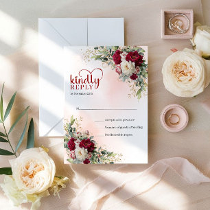Sofistikerad Boho Burgundy Vit Blommig Guld Bröllo OSA Kort