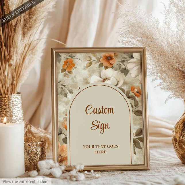 Sofistikerad Boho Koppar Elfenben Salvia Blommig A Poster (Sophisticated Boho Copper Ivory Sage Floral Custom Sign)