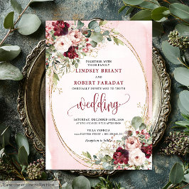 Sofistikerad Boho Maroon Rosé Guld Blommig Inbjuda Inbjudningar