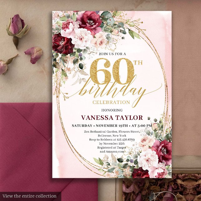 Sofistikerad Boho Rosé Guld 60-års Födelsedagsinbj Inbjudningar (Sophisticated Boho Blush Gold 60th Birthday)