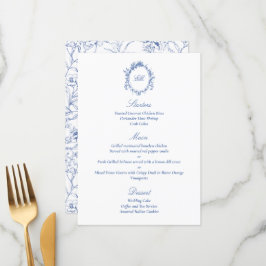 Sofistikerad botanisk Blue Chinoiserie Bröllop Meny