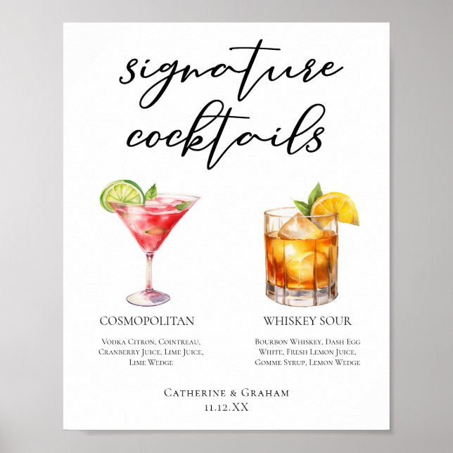 Sofistikerad Bröllop Namnteckning Cocktails Menu Poster (Framsidan)