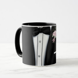 Sofistikerad brudgumsmössa med peonboutonniere mugg