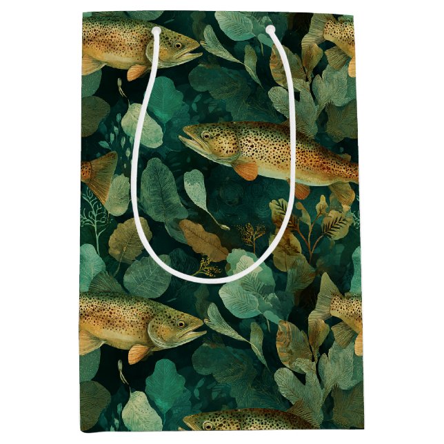 Sofistikerad Brun Öring Grön Fisk Akvarell (Framsidan)