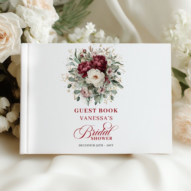 Sofistikerad burgunderfärgad bröllopsfest för gäst gästböcker (Sophisticated Burgundy Floral Bridal Shower Guest Book)