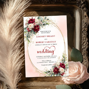 Sofistikerad burgundisk boho blomsterbröllopsinbju inbjudningar