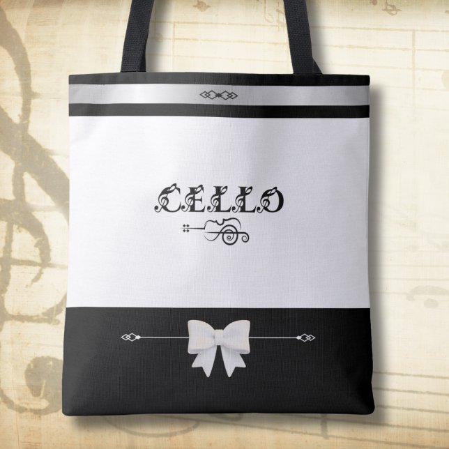Sofistikerad cello svart och vit musik shoppingväs tygkasse (A sophisticated statement piece for the cellist. High-end style for your daily gear.)
