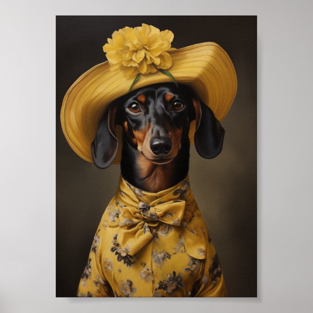 Sofistikerad Dachshund i Gult Poster (Framsidan)